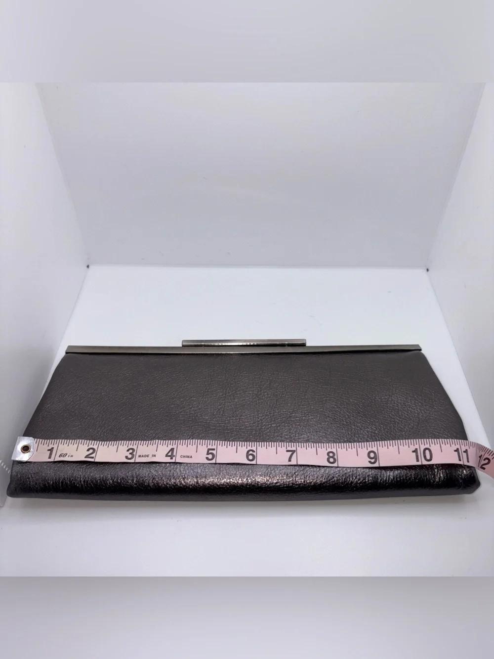 Tanner Italy Metallic Gunmetal Silver Leather Convertible Shoulder Clutch Bag